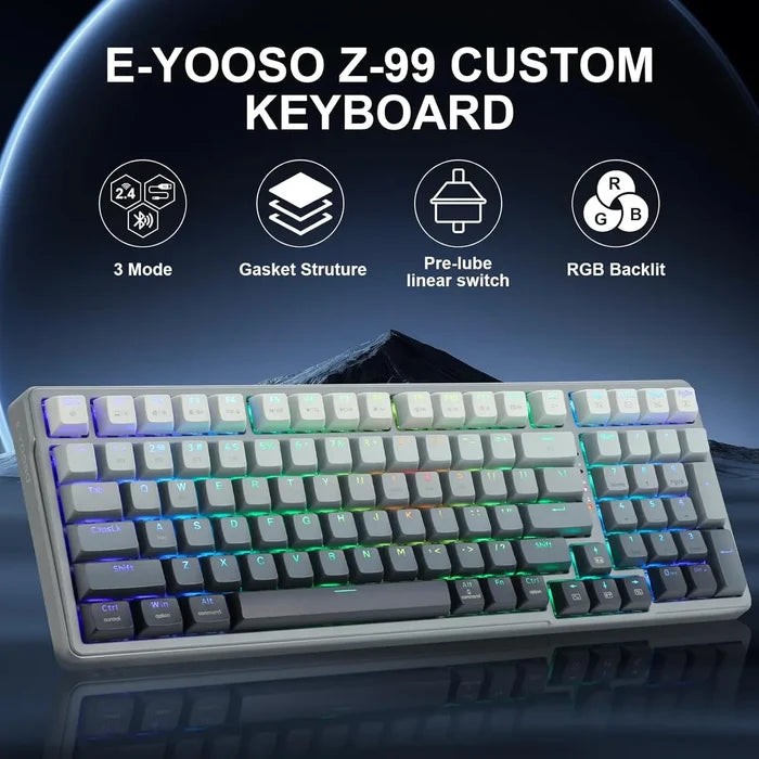 E-Yooso Z99 Wireless Tri-Mode Bluetooth Mechanical Keyboard - Gradient Grey