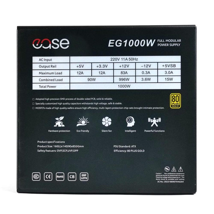 Ease EG1000 1000W 80 Plus Gold Fully Modular Power Supply - PakByte Computers
