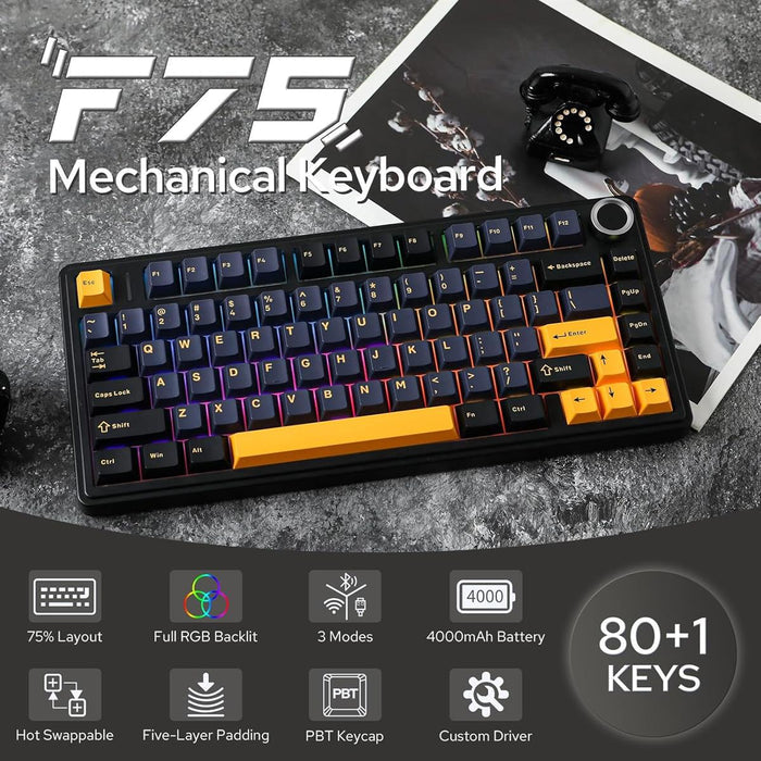 Epomaker x Aula F75 75% Wireless Hot Swappable Gaming Keyboard - Black (Ice Vein Switch) - PakByte Computers