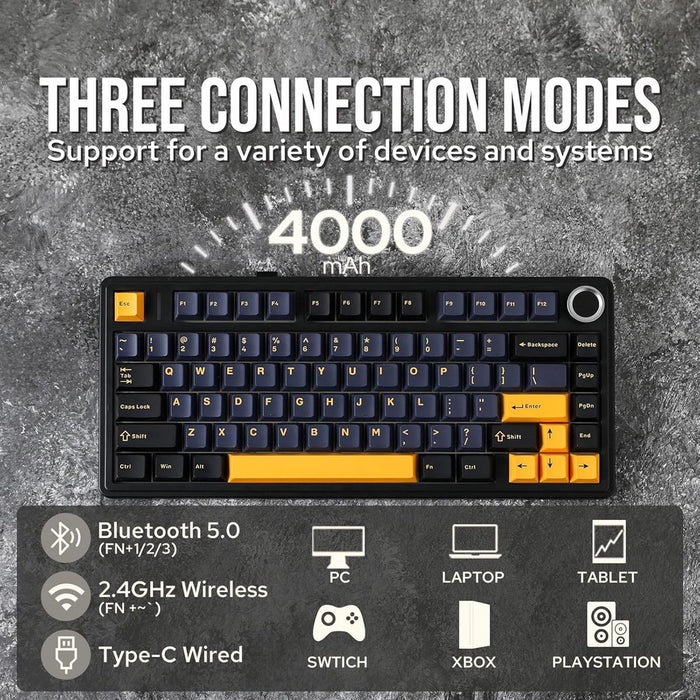 Epomaker x Aula F75 75% Wireless Hot Swappable Gaming Keyboard - Black (Ice Vein Switch) - PakByte Computers