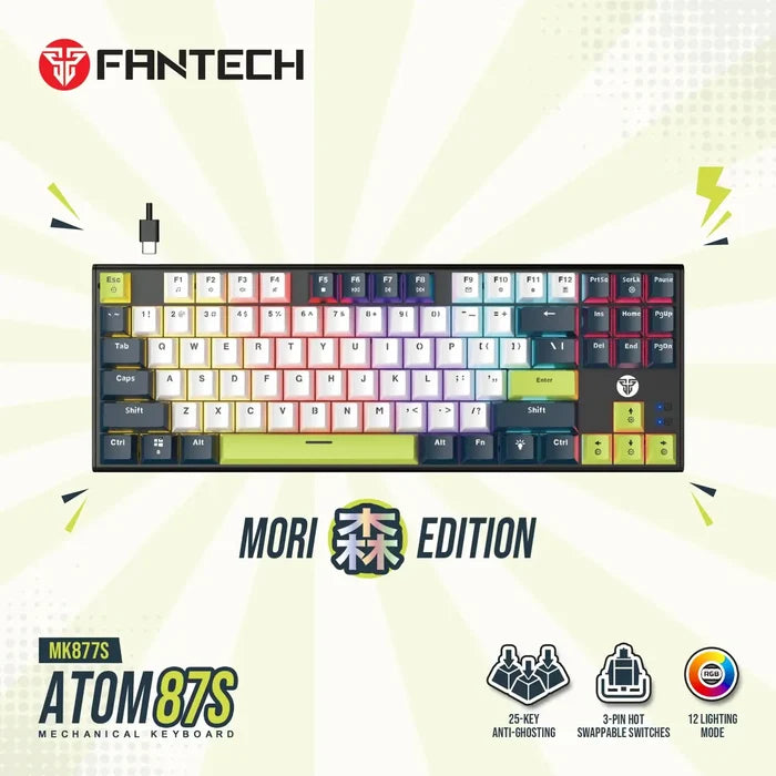 Fantech Atom87S MK877S Mori RGB Mechanical Gaming Keyboard - White
