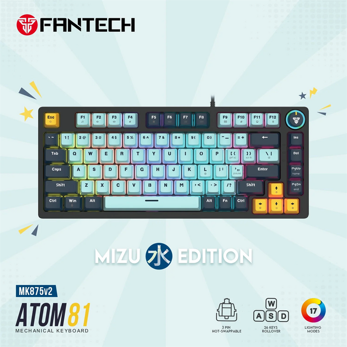 Fantech Mizu Edition Atom 81 MK875V2 RGB Mechanical Gaming Keyboard - Sky Blue (Taro Switches)