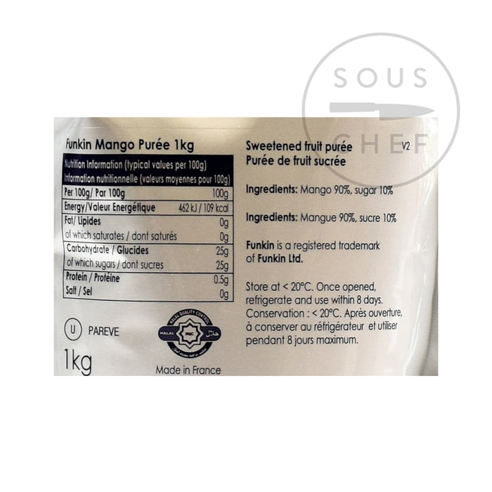 Funkin Mango Puree 1kg nutritional information ingredients