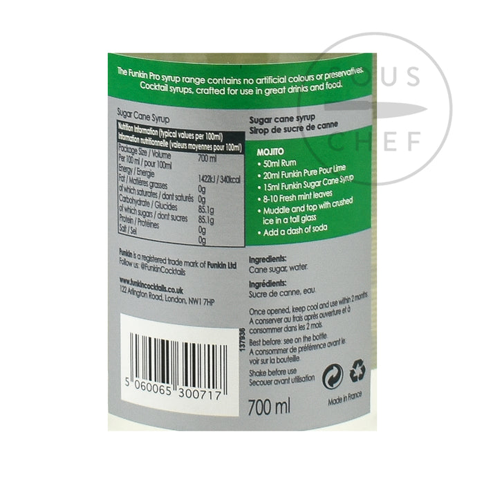 Funkin Sugar Cane Syrup For Cocktails 700ml Ingredients Drinks Syrups & Concentrates Ingredients Nutritional Information