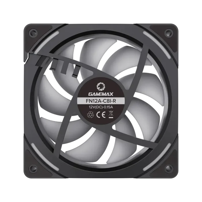 GameMax FN12A-C8I-R 120mm Reverse Fan Blades PC Case Fan - Black