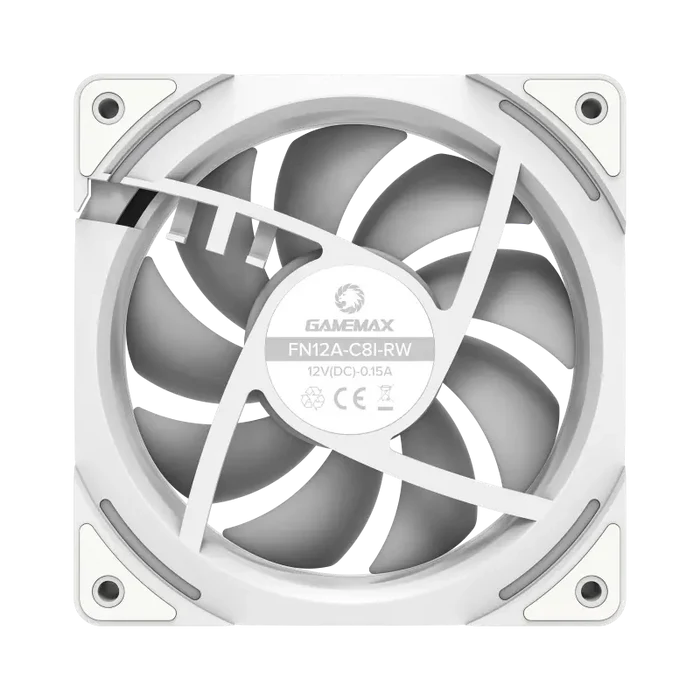 GameMax FN12A-C8I-RW 120mm Reverse Fan Blades PC Case Fan - White