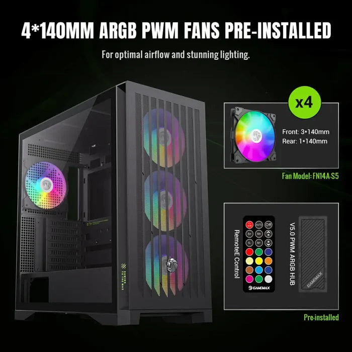 GameMax Leader 2 BK ARGB Mid-Tower eATX Gaming Case - Black