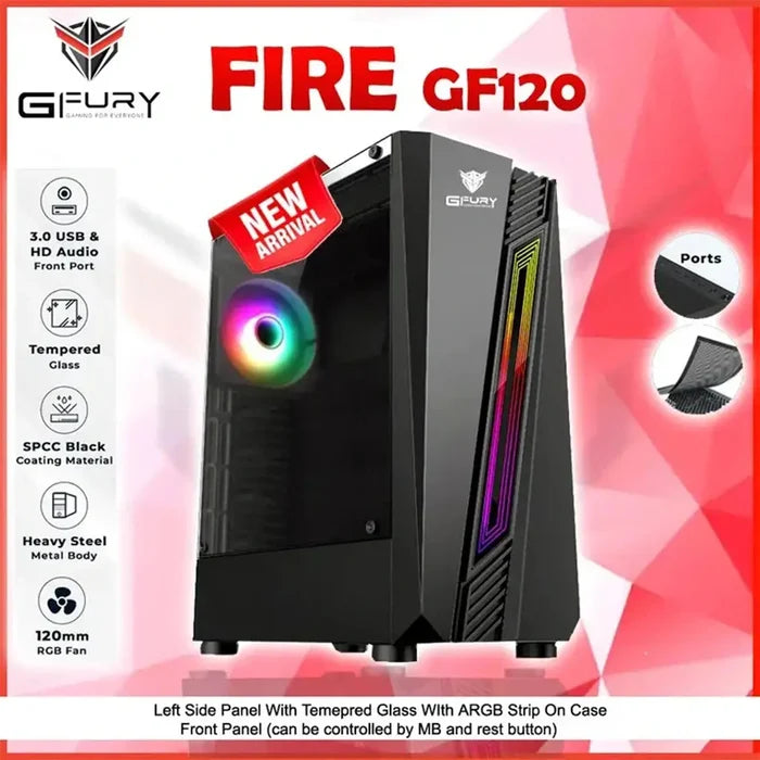 GFury Fire GF-120 RGB Mid-Tower ATX Gaming Case - Black