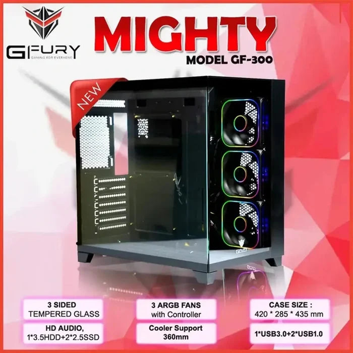 GFury Mighty GF-300 Tempered Glass with 3 ARGB Fans PC Case