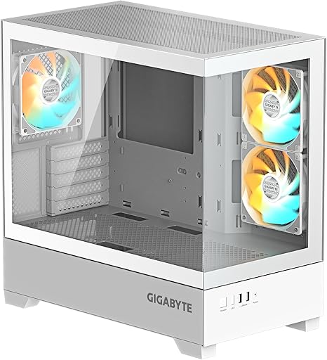 GIGABYTE C201 PANORAMIC Micro-ATX Mid Tower PC Gaming Case, Pre-installed 3x ARGB Fan - White