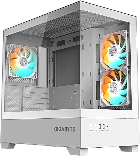 GIGABYTE C201 PANORAMIC Micro-ATX Mid Tower PC Gaming Case, Pre-installed 3x ARGB Fan - White