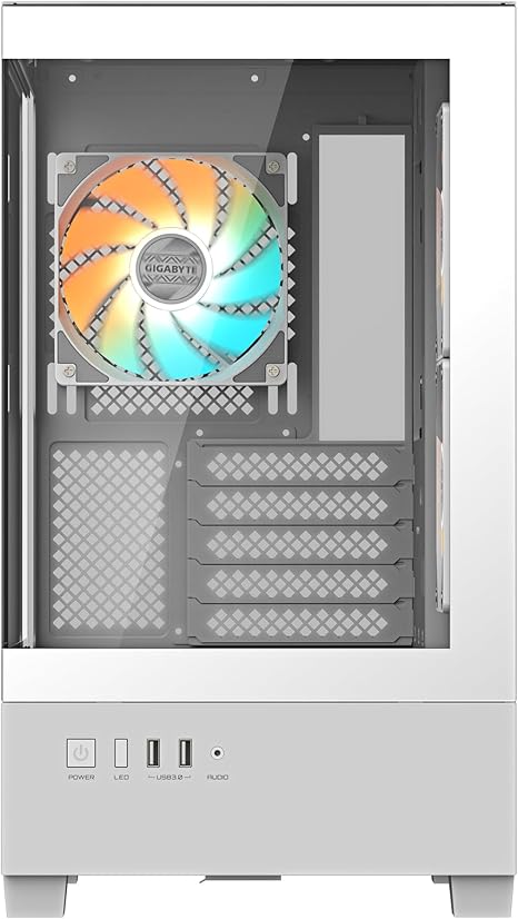 GIGABYTE C201 PANORAMIC Micro-ATX Mid Tower PC Gaming Case, Pre-installed 3x ARGB Fan - White