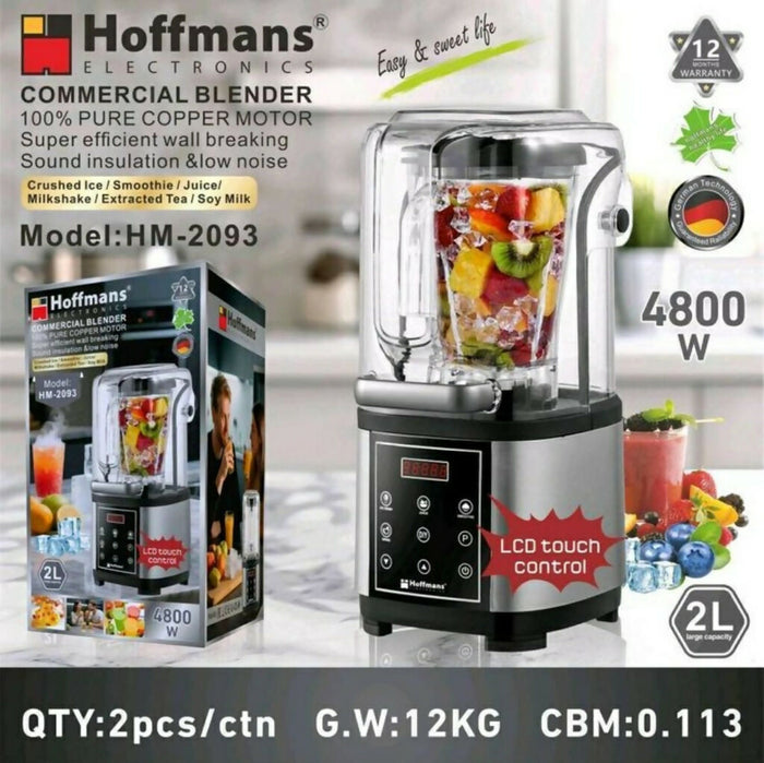 Hoffmans HM-2093 Commercial Silent Blender 2L 4800W LCD Touch Control - Sound Insulation Low Noise