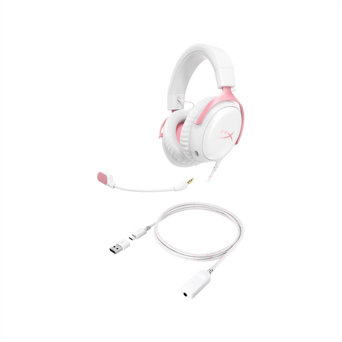 HyperX Cloud 3 Wired Gaming Headset – White/Pink - PakByte Computers