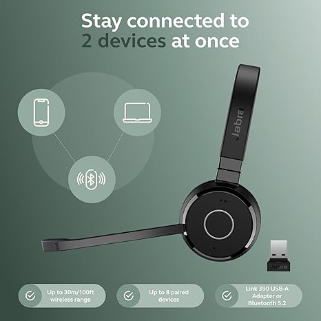 Jabra Evolve 65 TE (Third Edition) Wireless Dual-Ear Headphones w/Charging Stand - Black