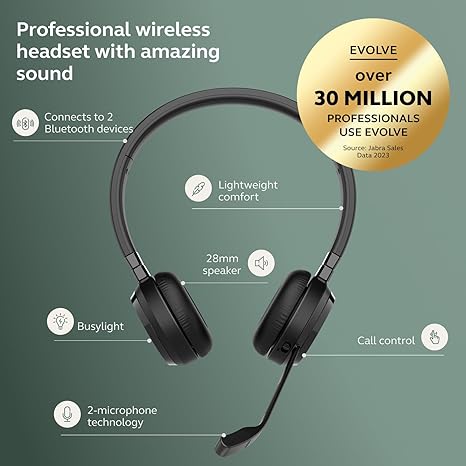 Jabra Evolve 65 TE (Third Edition) Wireless Dual-Ear Headphones w/Charging Stand - Black