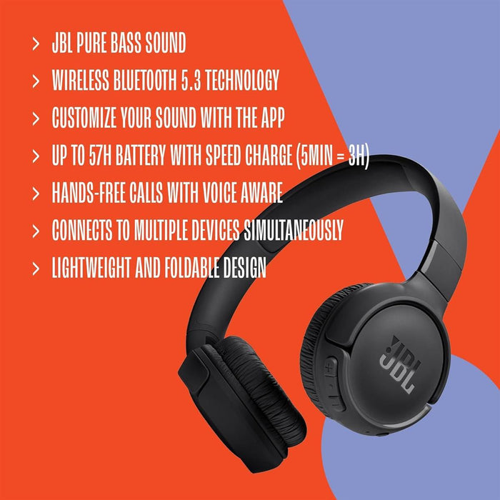 JBL Tune 520BT - Wireless On-Ear Headphones - Purple