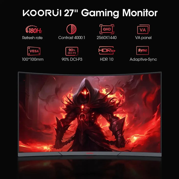 Koorui 27E6QCA 27 Inch 180hz Curved Gaming Monitor, QHD (2560 x 1440) 1ms VA 1500R Display - PakByte Computers