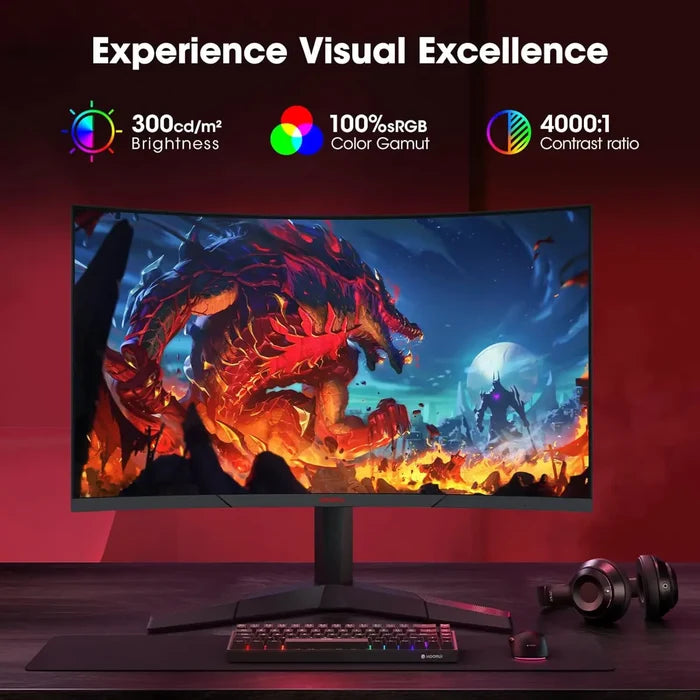 Koorui 27E6QCA 27 Inch 180hz Curved Gaming Monitor, QHD (2560 x 1440) 1ms VA 1500R Display - PakByte Computers