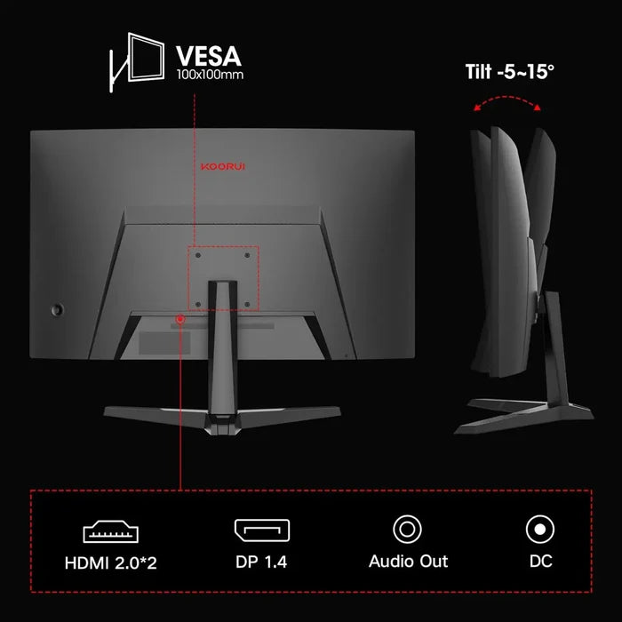 Koorui 27E6QCA 27 Inch 180hz Curved Gaming Monitor, QHD (2560 x 1440) 1ms VA 1500R Display - PakByte Computers