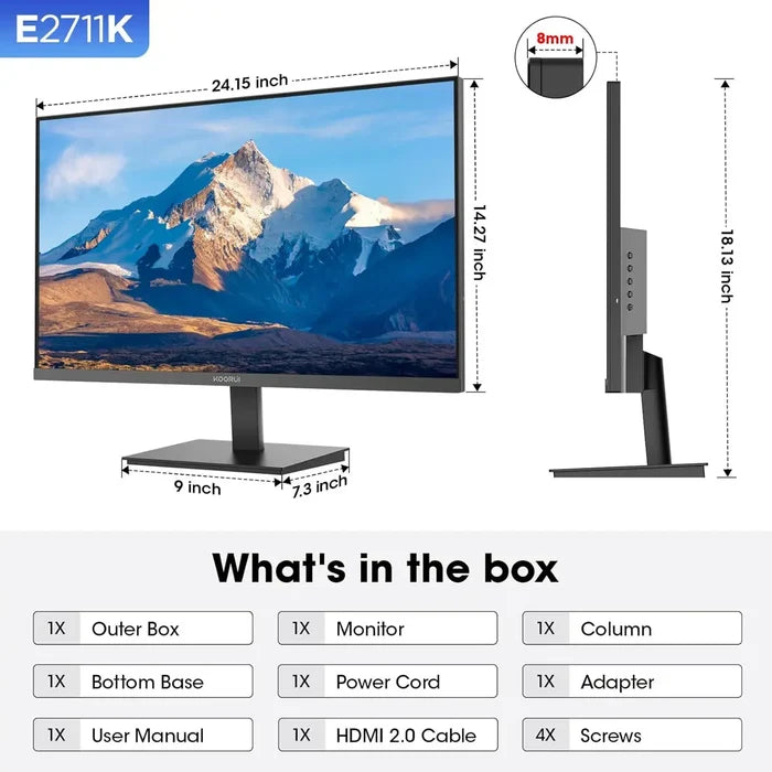 Koorui E2711K 27 Inch IPS FHD 1080P 144Hz Gaming Office Monitor - PakByte Computers