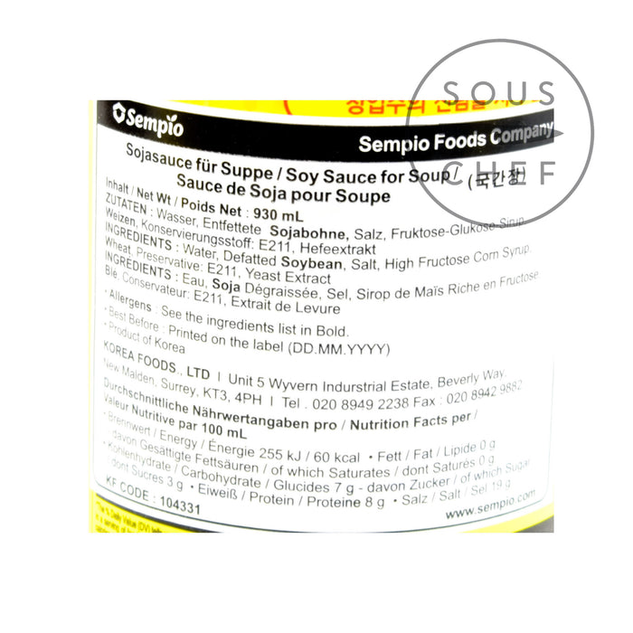 Korean Soy Sauce For Soup 930ml nutritional information ingredients