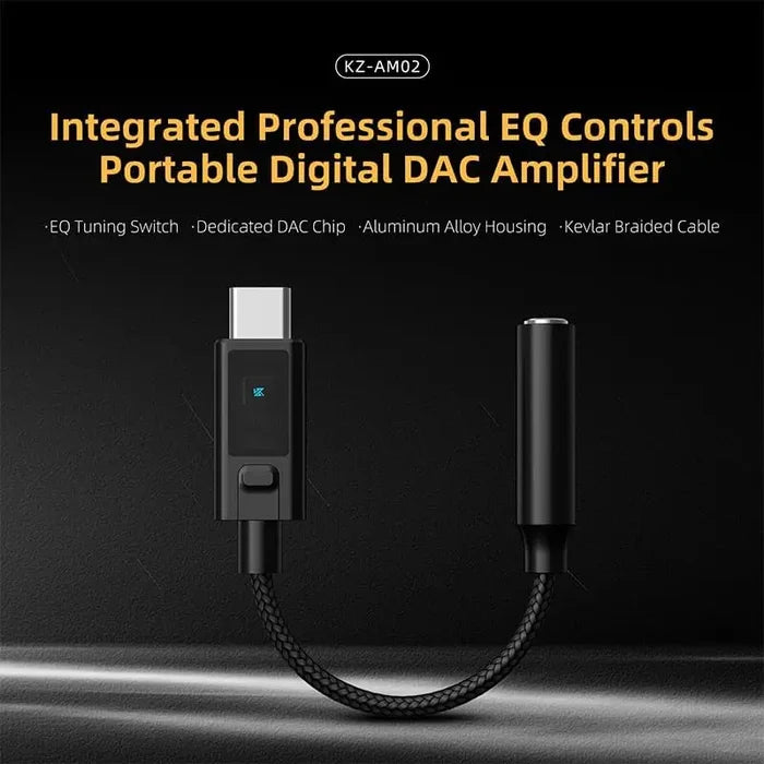 KZ AM02 Portable DAC Decoding Amplifier, USB C to 3.5mm Audio Adapter