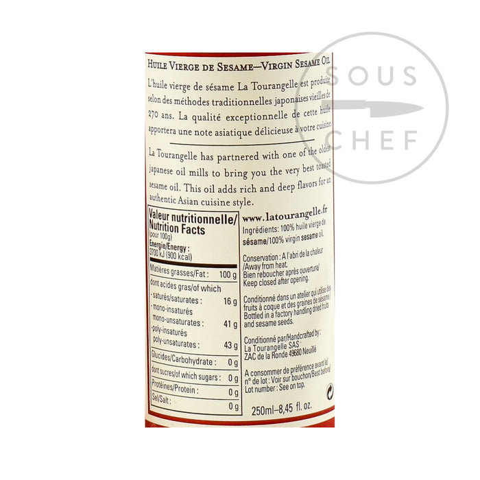 Virgin Toasted Sesame Oil 250ml nutritional information ingredients