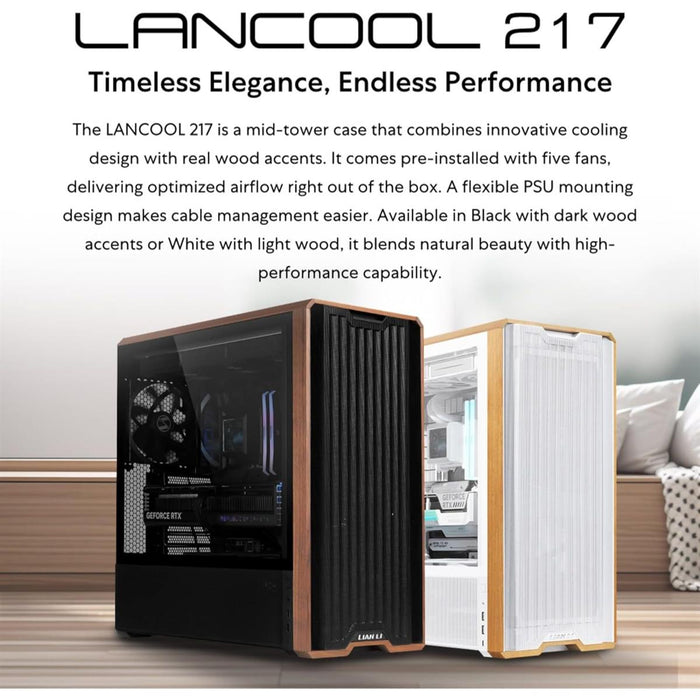 Lian Li Lancool 217 Genuine Walnut Wood Computer Case - Black - PakByte Computers