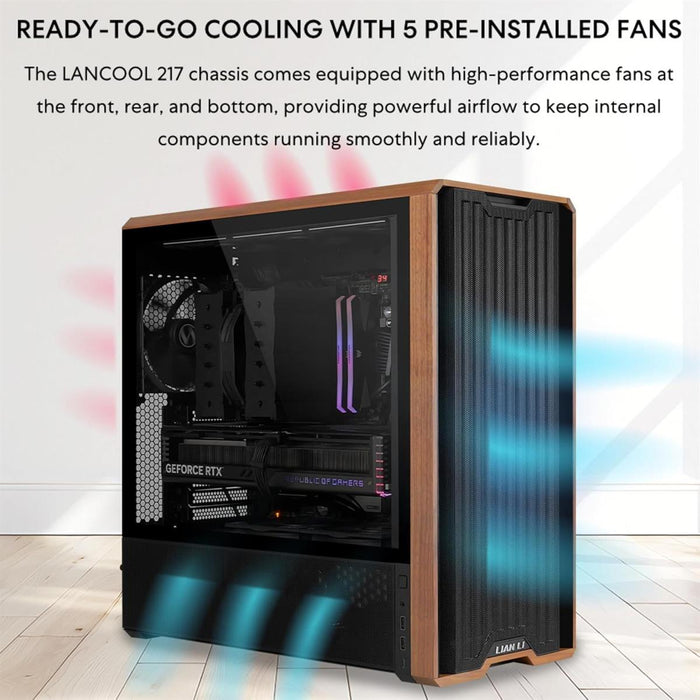 Lian Li Lancool 217 Genuine Walnut Wood Computer Case - White - PakByte Computers