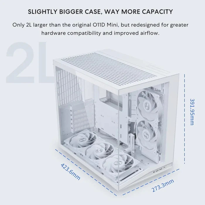 Lian Li O11D Mini V2 Flow Compact ATX Mid-Tower Airflow Computer Case - White