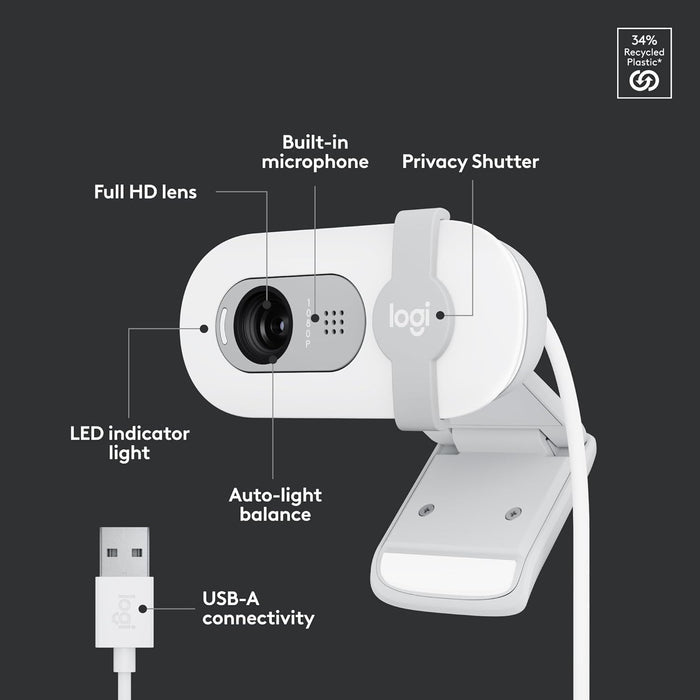 Logitech Brio 100 Full HD 1080p Webcam - White - PakByte Computers