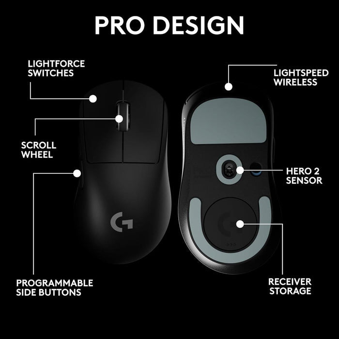 Logitech G PRO X Superlight 2 DEX Lightspeed Wireless Gaming Mouse - Black - PakByte Computers