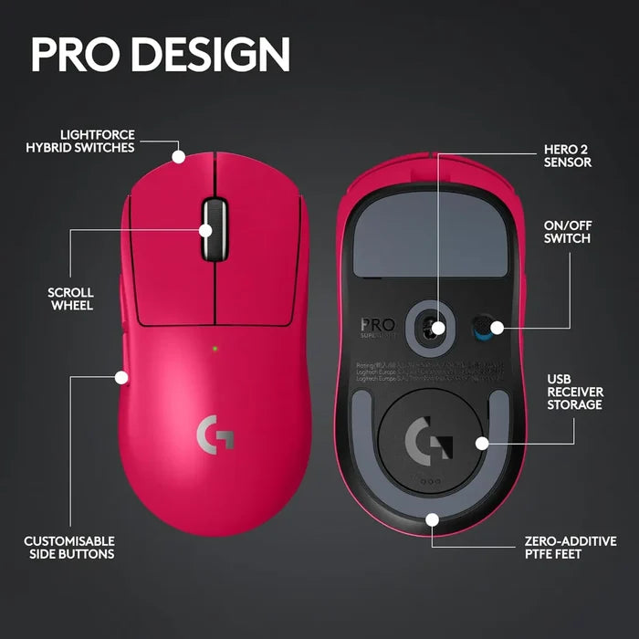 Logitech G PRO X Superlight 2 Lightspeed Wireless Gaming Mouse - Magenta - PakByte Computers