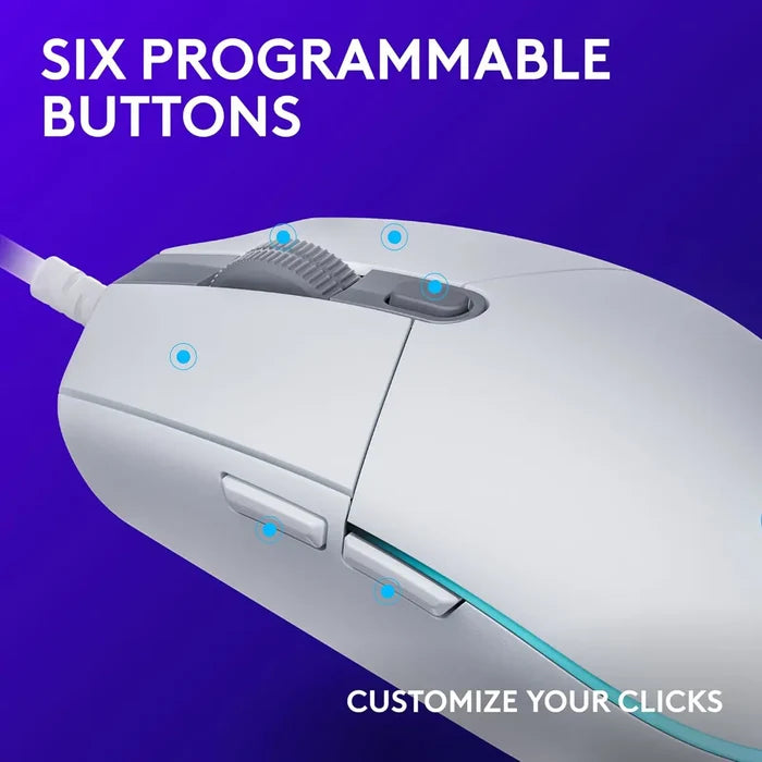 Logitech G203 Lightsync Wired Gaming Mouse - White - PakByte Computers