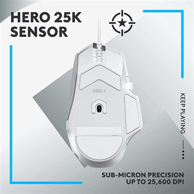 Logitech G502 X Gaming Mouse, Hero 25K Sensor, Wired, White - 910-006148 - PakByte