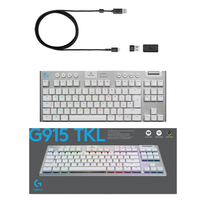 Logitech G915 TKL Lightspeed Wireless Gaming Keyboard, Clicky Switches - Black - PakByte Computers