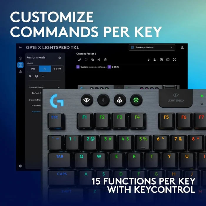 Logitech G915 X Lightspeed TKL Wireless Mechanical Gaming Keyboard -  Black (GL Clicky Switches) - PakByte Computers