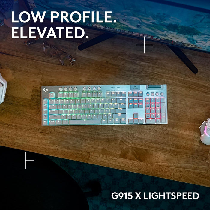 Logitech G915 X Lightspeed Wireless Gaming Keyboard, GL Tactile Switches - White - PakByte Computers