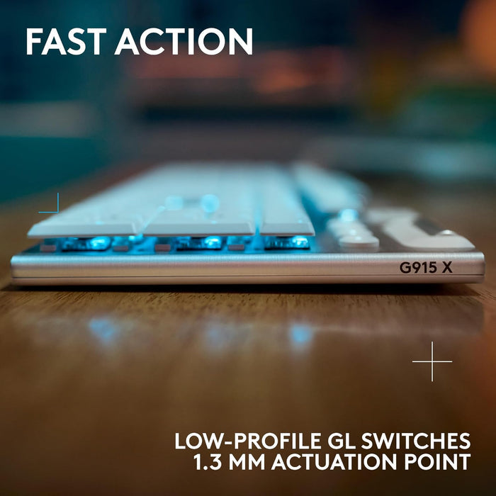Logitech G915 X Lightspeed Wireless Gaming Keyboard, GL Tactile Switches - White - PakByte Computers