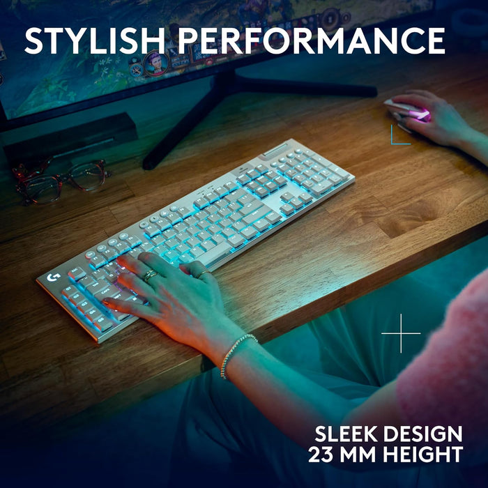 Logitech G915 X Lightspeed Wireless Gaming Keyboard, GL Tactile Switches - White - PakByte Computers