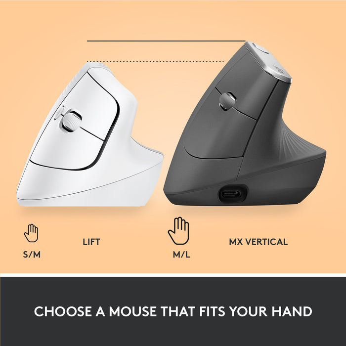 Logitech Lift Vertical Ergonomic Wireless Mouse - Off-White - PakByte