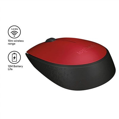 Logitech M171 Wireless Mouse, 2.4 GHz with USB Mini Receiver, Optical Tracking - Red - PakByte