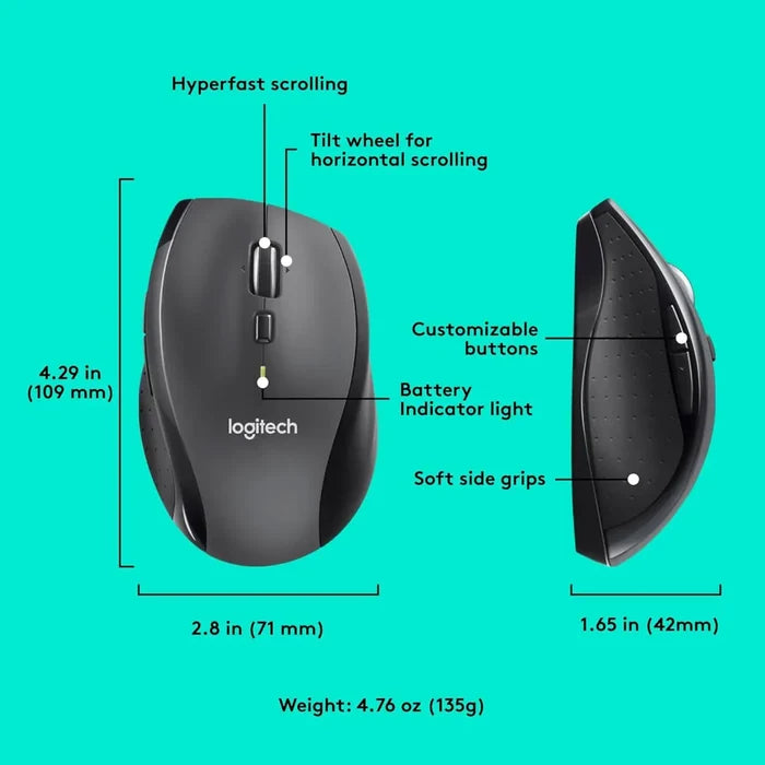 Logitech M705 Marathon Wireless Mouse - Black - PakByte Computers