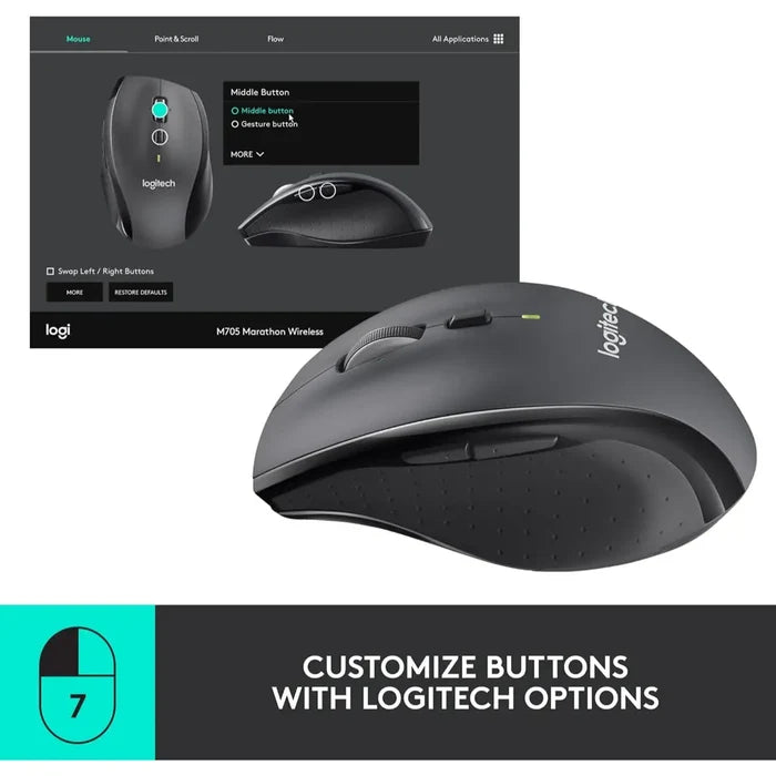 Logitech M705 Marathon Wireless Mouse - Black - PakByte Computers