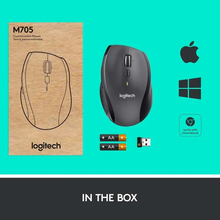 Logitech M705 Marathon Wireless Mouse - Black - PakByte Computers