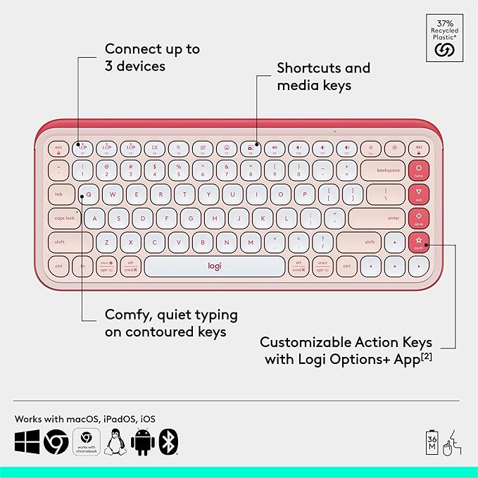 Logitech POP Icon Keys Bluetooth Keyboard - Rose 920-013085 - PakByte