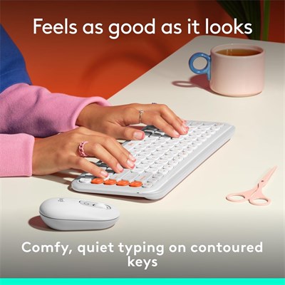 Logitech POP ICON KEYS Compact Wireless Keyboard 920-013084 | Off White & Orange - PakByte