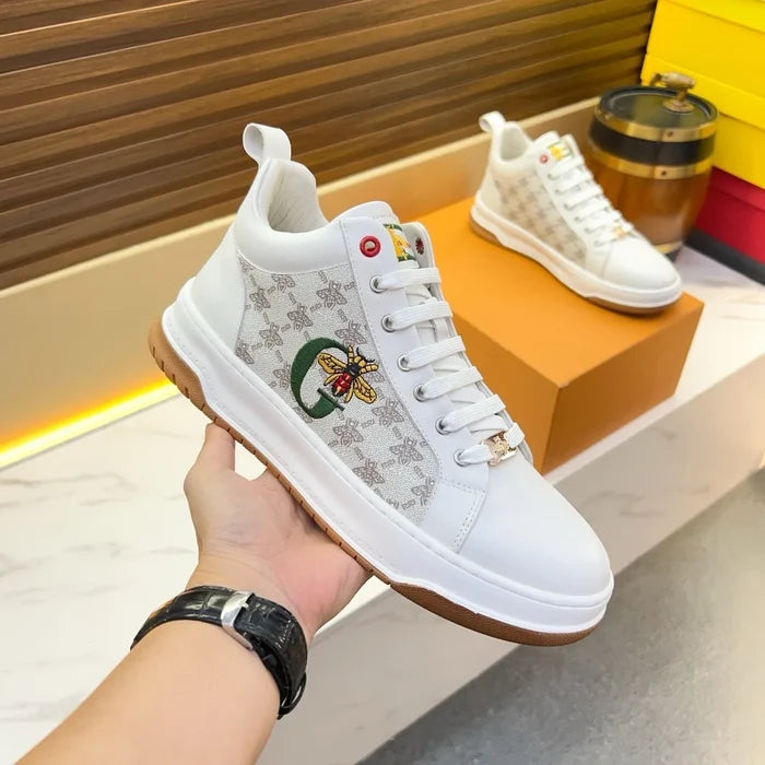 Men's Fall-Winter Genuine Leather Fashion Casual Lace-Up High-Top Sneakers Sports Shoes