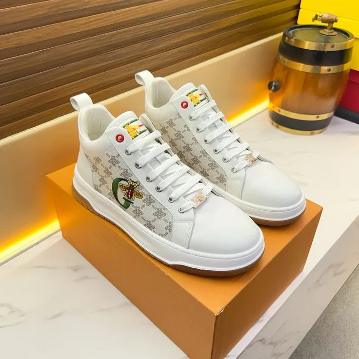 Men's Fall-Winter Genuine Leather Fashion Casual Lace-Up High-Top Sneakers Sports Shoes